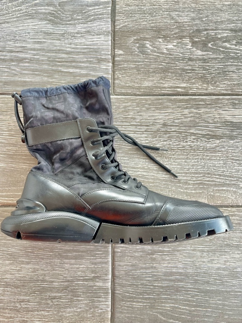 Dior Runway Pre Fall 2019 Oblique Monogram Nylon Leather Combat Boots - Picture 5 of 10